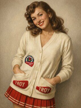 RARE 1950s Troy Cheerleader Cardigan Coquette Letterman VTG S